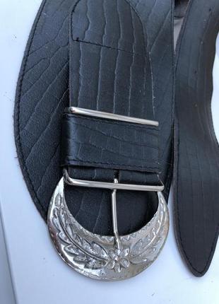 Шкіряний чорний широкий пояс-корсет з великою пряжкою