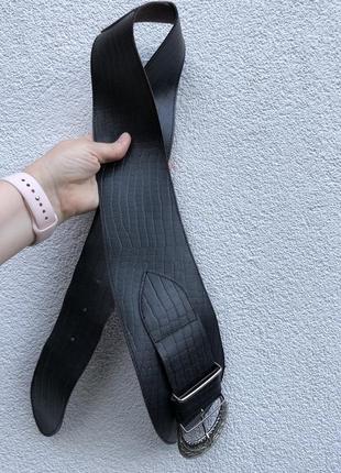 Шкіряний чорний широкий пояс-корсет з великою пряжкою