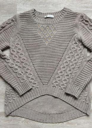 Теплый свитер, спереди короче, вязаная кофта