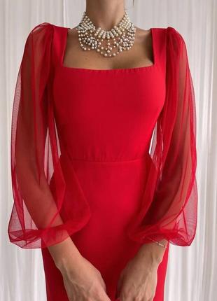 Сукня плаття рукава сіточка червоний чорний білий ♥️🖤⚪10 фото