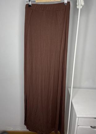 Шикарная коричневая юбка с разрезами по бокам shein