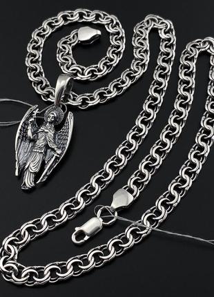 Серебряная цепочка мужская и кулон архангел михаил, цепь на шею и ангел хранитель серебро10 фото