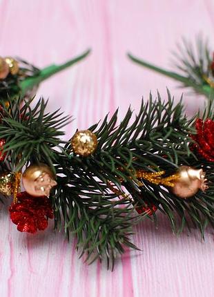 Обруч ободок з гілочками ялинки червоно-золотий