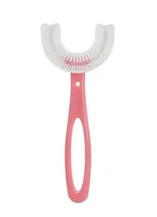 Силіконова u-подібна зубна щітка для дітей u-shaped toothbrush рожева4 фото