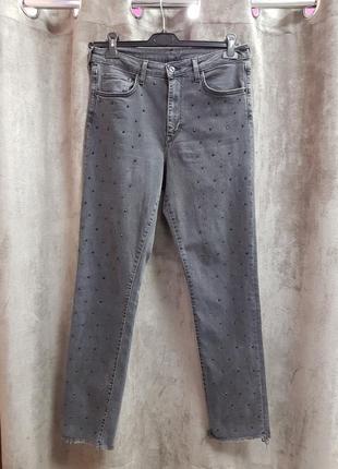 Черно-серые винтажные джинсы со стразами hm 332 фото