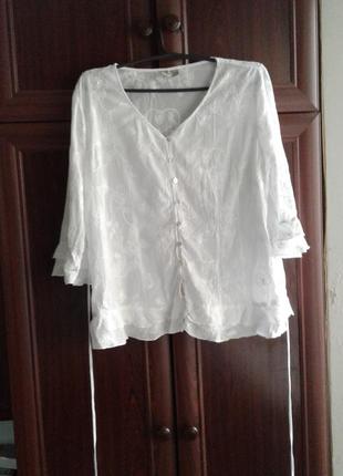 Белоснежная хлопковая батистовая укороченная блузка с оборками  canda c&a premium батал