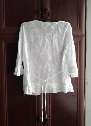 Белоснежная хлопковая батистовая укороченная блузка с оборками  canda c&a premium батал2 фото