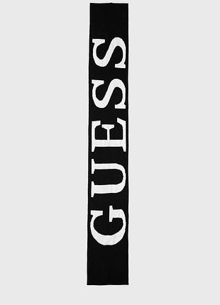 Трендовий вовняний чорно білий шарф з написом бренд guess