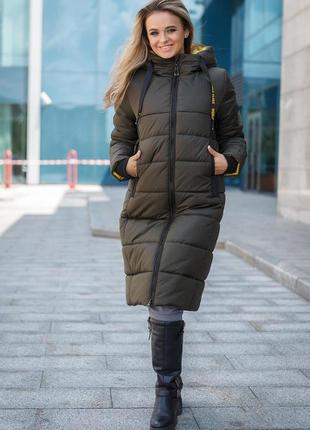 Зимний пуховик женское пальто стеганое хаки тинсулейт цвет черный размер 42-582 фото