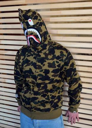 Толстовка худі зіпка bape shark camo green
