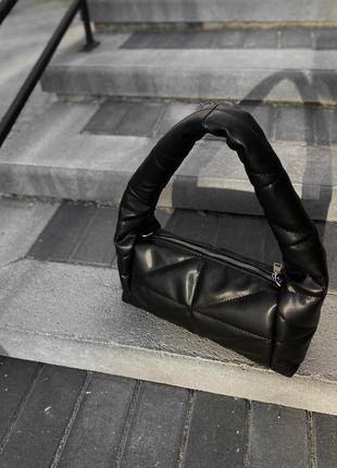 Стильна стьогана сумка, сумка багет, чорна сумка з еко шкіри lucherino 7025 фото