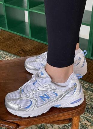 Чоловічі сріблясті з блакитним кросівки на весну new balance 530 🆕 нью баланс 530