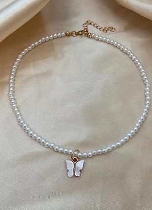 Перлинне намисто метелик чокер перли