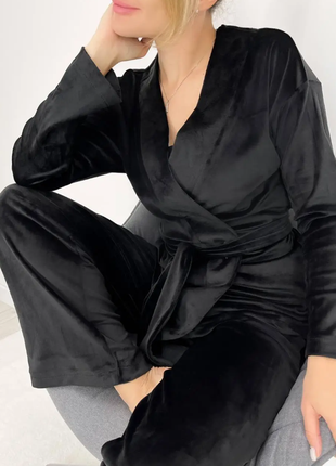 Домашний женский велюровый костюм-пижама с поясом  42-44;46-48;50-52  rin4962-778-pве