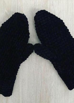 Велюровые варежки (рукавицы) ручной работы чёрного цвета1 фото