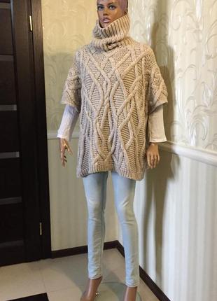 Тепле об'ємне пончо, zara, розмір m/oversize 4