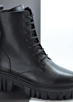 Женские модные зимние кожаные ботинки черные l-style 6721