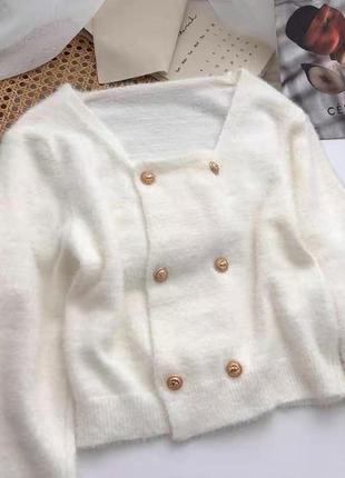 Белый пушистый кардиган кофта свитер