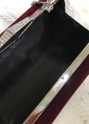 Сумка женская вечерняя бархатная, клатч/велюровая сумочка бордовая с цепочкой