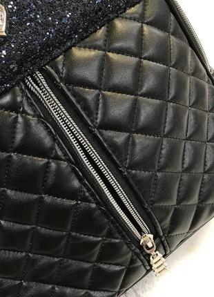 Женский повседневный рюкзак черный прошитый, с блестками3 фото