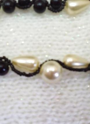Колье ожерелье бусы чёрное из бусин с жемчугом4 фото