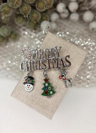Брошь рождественская праздничная новогодняя новый год рождество подарок игрушки на ёлку новогодние олень снеговик эффектная