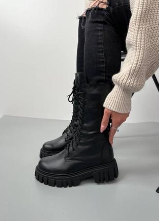 Зимние женские черные  кожаные ботинки берцы на платформе 36 р3 фото