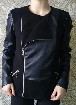 Пиджак , жакет , косуха с кожаными рукавами1 фото