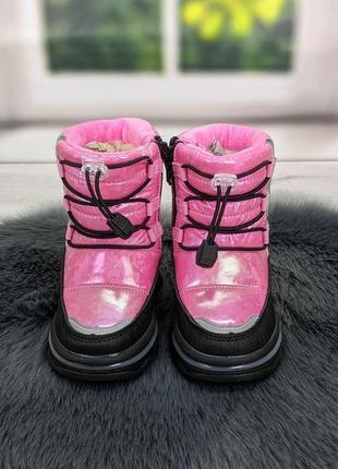 Ботинки дутики детские зимние для девочки малиновые tom.m на овчине3 фото