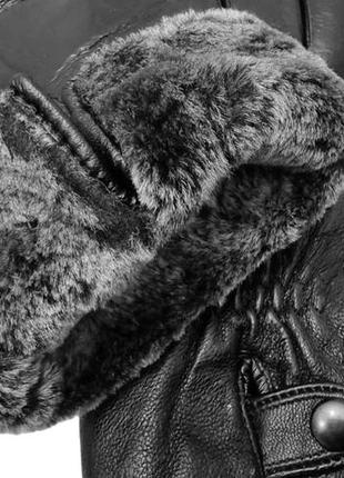 Мужские кожаные перчатки зимние черные, румыния3 фото