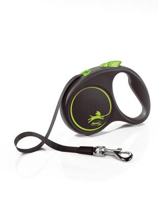 Повідець-рулетка flexi (флексі) black design s для собак дрібних та середніх порід, стрічка (5 м, до 15 кг) зелений