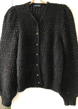 Мохер+шерсть. винтажная кофта черная австрия с объемными рукавами тепла на осень зима