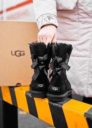 ❄️ ugg bailey bow 2 black❄️угги женккие чёрное с бантом, женские черные угги с бантом, угги бант