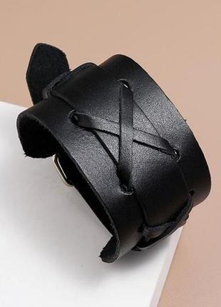 Шкіряний браслет вікінг чоловічий yuwi feya регульований чорний4 фото