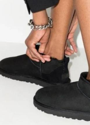 Угги женские ugg ultra mini black черные мини короткие натуральный замш на меху 20233 фото