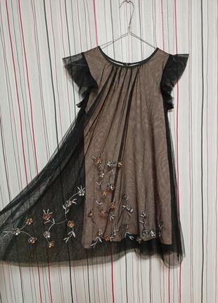 Нарядное платье сеточка с вышивкой на девочку4 фото