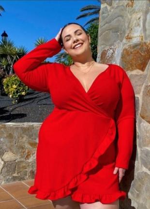 Червоне плаття з рюшами батал plus size4 фото