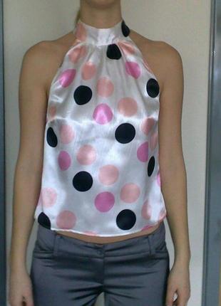 Мила шовкова блуза гольф у горох з американською проймою