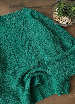 Зелений вязаний светр нитка велюр шенель2 фото