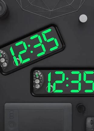 Зеркальные led часы с будильником и термометром dt-6508 black (зеленная подсветка)2 фото