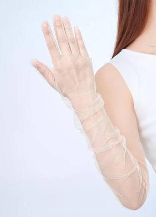 Перчатки рукавички фатин прозрачные белые молочные