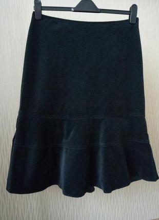 Красивейшая бархатная юбка миди тёмно-изумрудного цвета из натуральной ткани2 фото