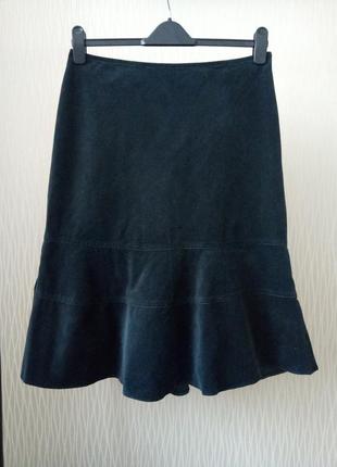 Красивейшая бархатная юбка миди тёмно-изумрудного цвета из натуральной ткани3 фото