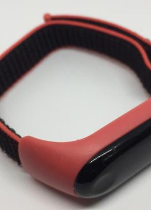 Нейлоновий ремінець mi band 3 mi band 4 🐷 малиновий з чорним