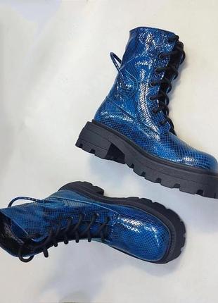 Синие ботинки натуральная кожа питон зима демисезон2 фото
