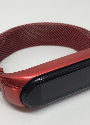 Ремешок mi band 5 mi band 6 металлический на магните красный