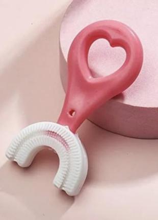 Детская u-образная зубная щетка-капа, с очисткой на 360 градусов (розовая)
