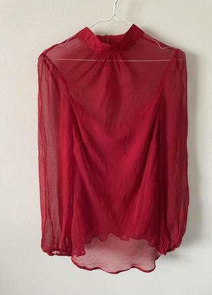 Шелк 100 % блуза красная