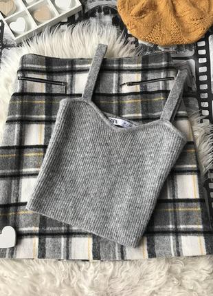 Сірий в’язаний топ в рубчик zara 🤍🍂