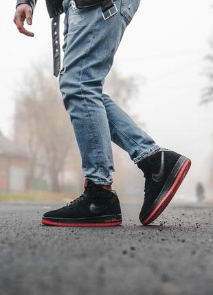 Мужские высокие кроссовки с мехом nike air force high black\red#найк